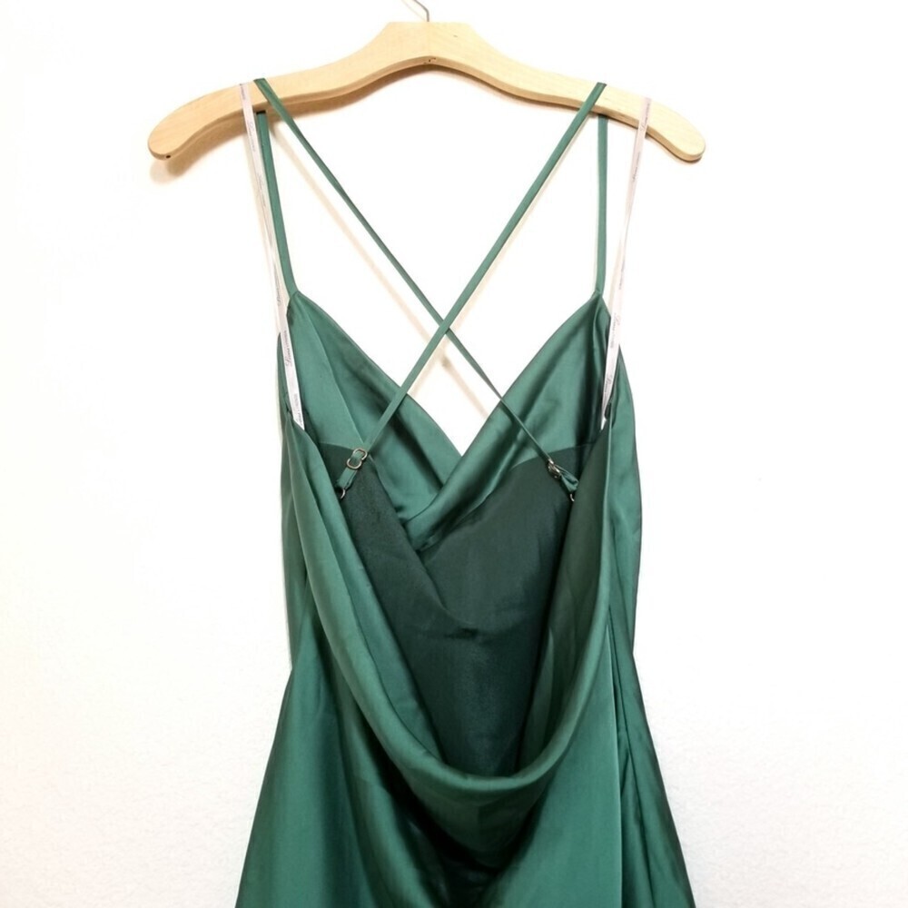 NWT Lovers and Friends Boa Cowl Neck Slip Mini Dress Emerald Green Satin Small - Picture 6 of 7